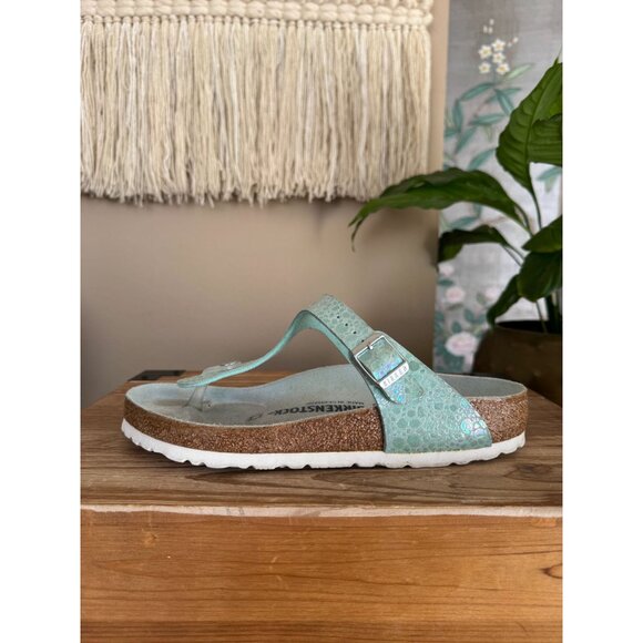 Birkenstock Gizeh Birko-Flor Metallic Stones Aqua Thong Sandals Size 39 Wide - Picture 8 of 14
